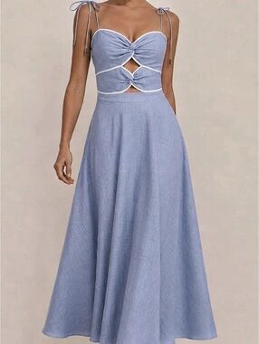 Commense Cutout Tie Strap Maxi Dress Blue Large